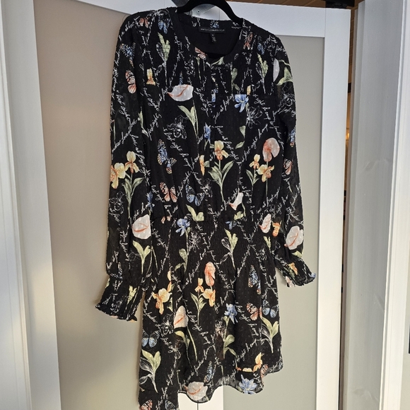 White House Black Market Black Floral Long Sleeve Dress - Picture 2 of 10